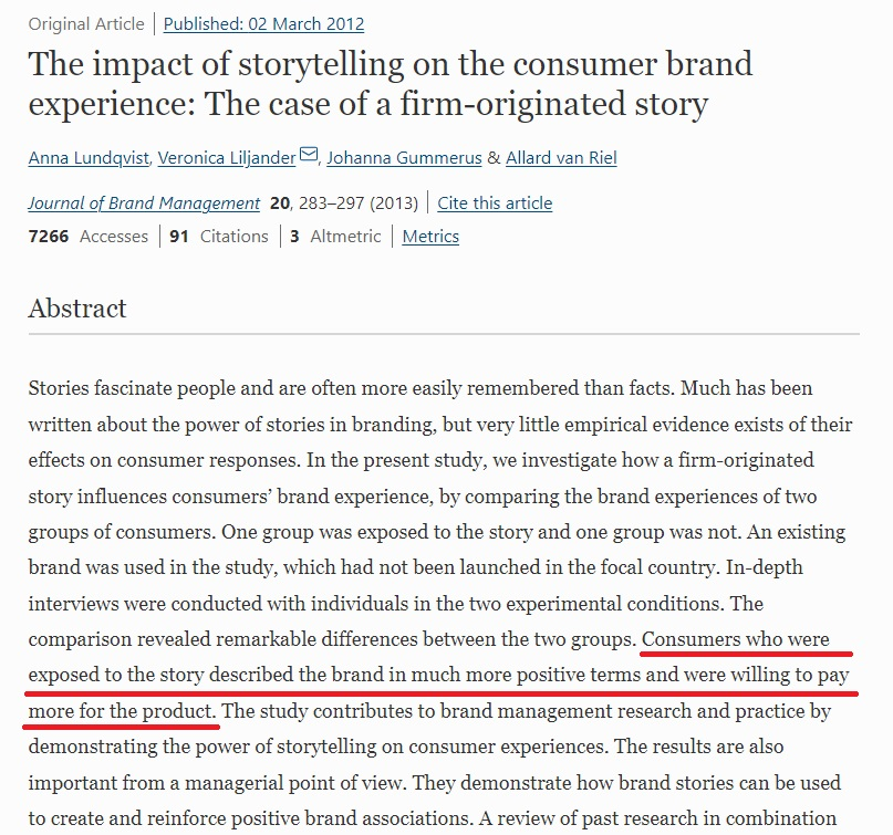 Screenshot - The impact of story telling on consumer brand experience - Source Link Springer | TheBloggingBox.com
