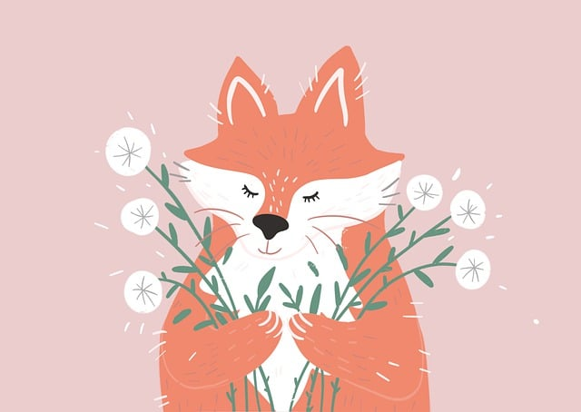 fox, animal, flowers signature style