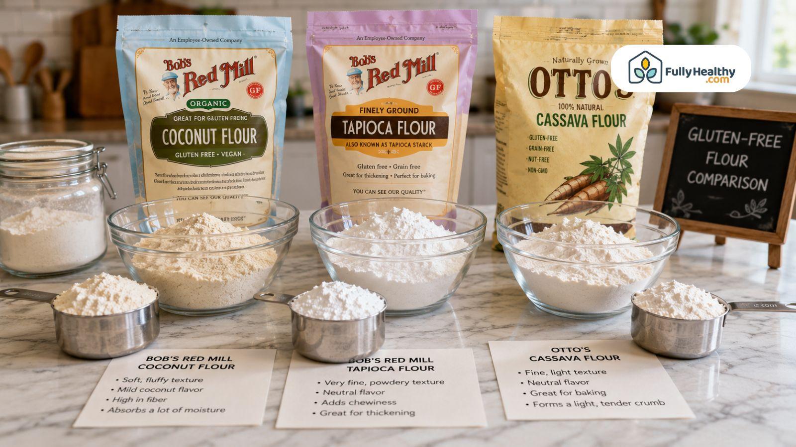 Gluten free flour comparison with coconut tapioca and cassava flours