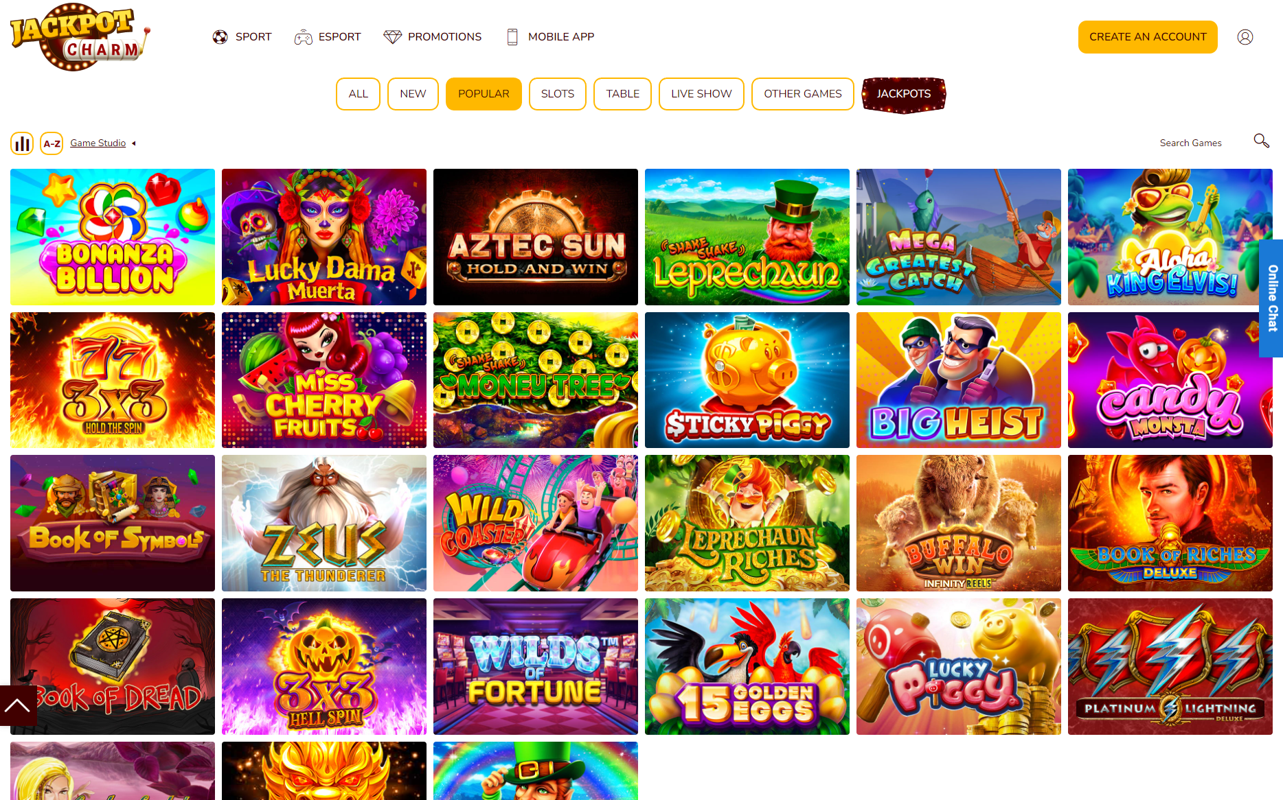 Jackpot Charm Casino Games