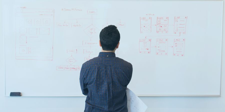 Man standing in front of a white board