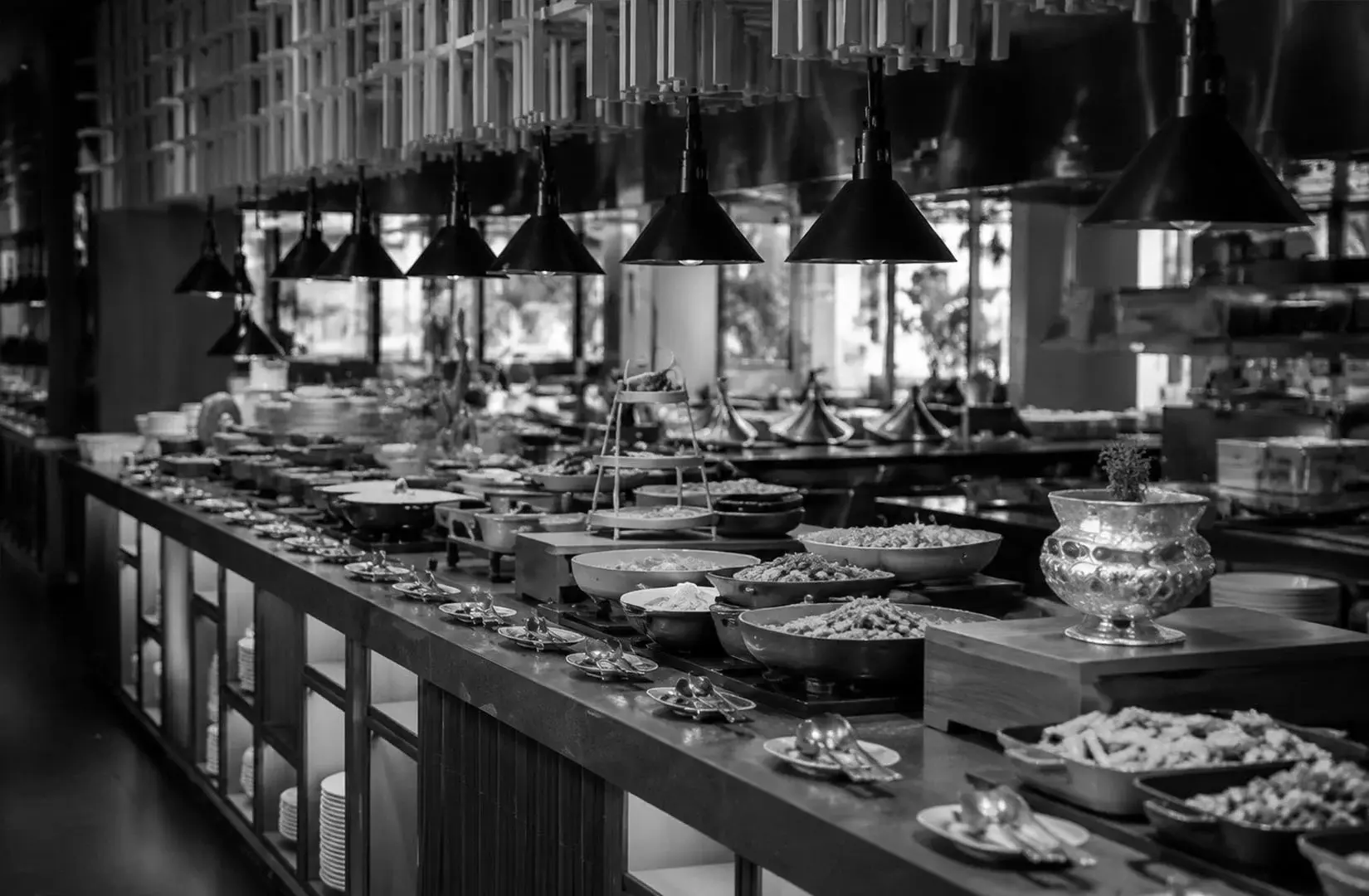Peppermint buffet food selection featuring multiple dishes displayed for diners.