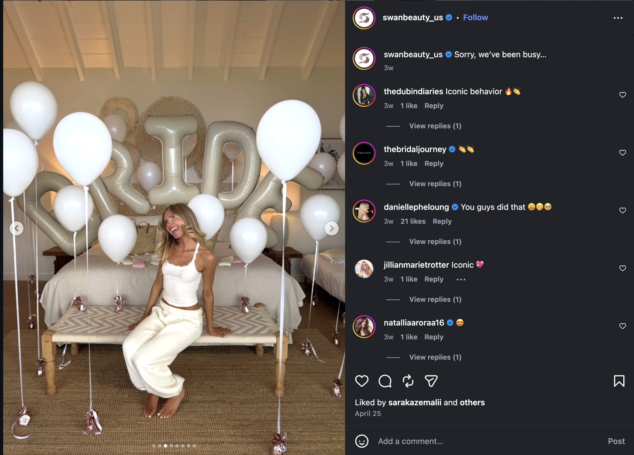 From Swanbeauty_us's Instagram of Bridgette Pheloung (Acquired Style) at her Bachelorette Event