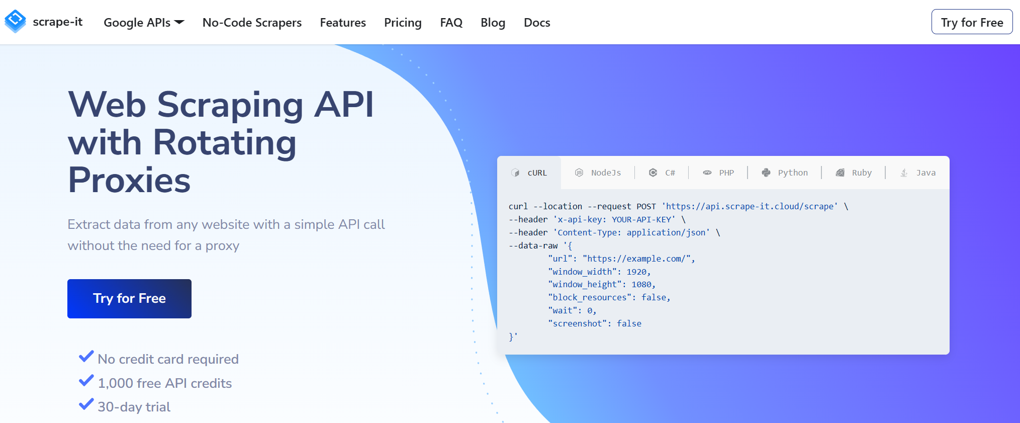 home page of the scrape-it.cloud api