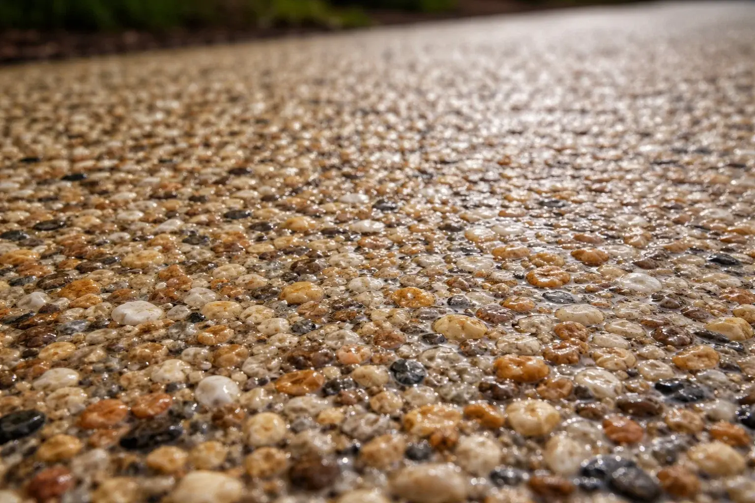 Close-up of resin bound driveway surface showing natural stone aggregate