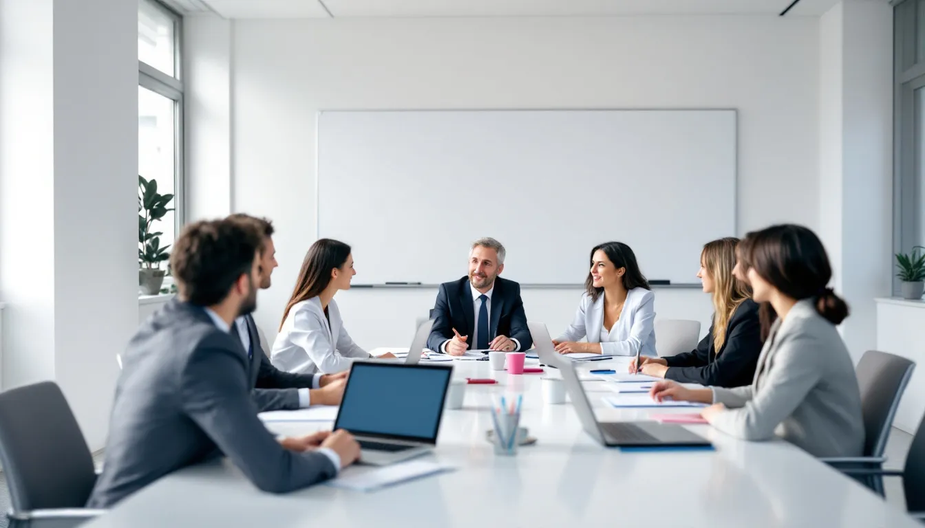 A diverse group of professionals is engaged in a collaborative training environment, discussing real-world scenarios and sharing their expertise to prepare for certification exams. This setting emphasizes the importance of technical skills and knowledge development for career advancement in various job roles.