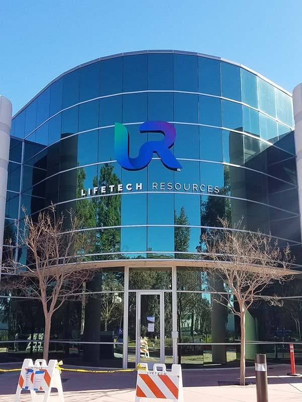 Lifetech Resources in Moorpark, CA corporate building signage program - channel letter sign.