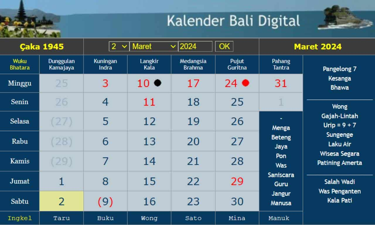 balinese calendar 2024 march