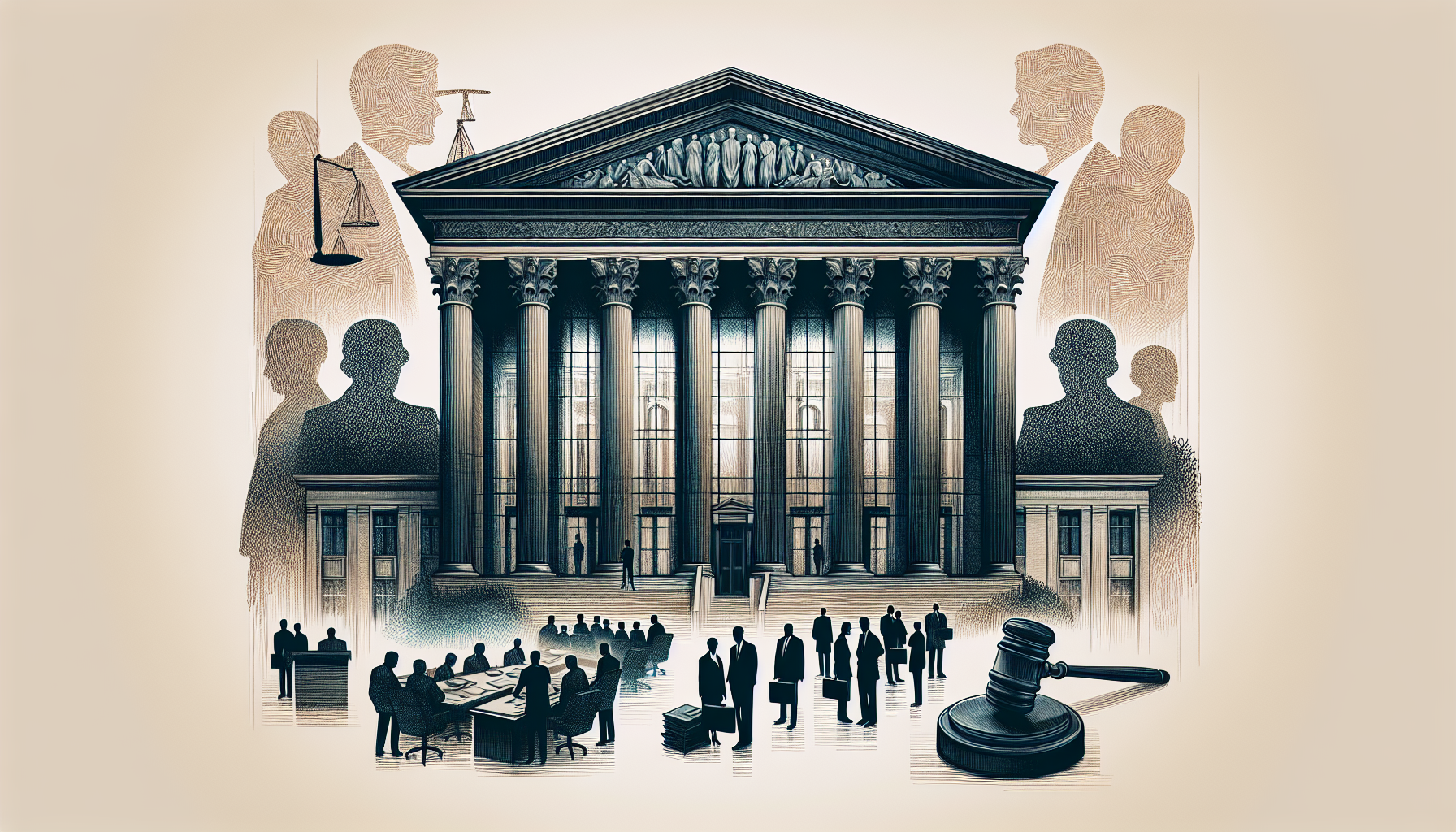 Illustration of a courthouse representing the bankruptcy court