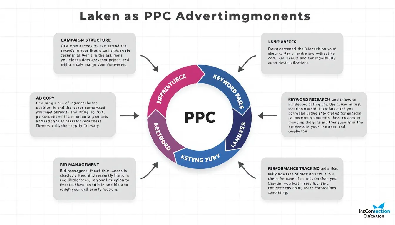 In the image, a professional team of PPC specialists is gathered around a table discussing strategies for a successful PPC campaign, utilizing tools for keyword research and analyzing ad performance metrics. The setting reflects a digital marketing agency environment, emphasizing collaboration in optimizing pay per click advertising services for various platforms, including Google Ads and Bing Ads.