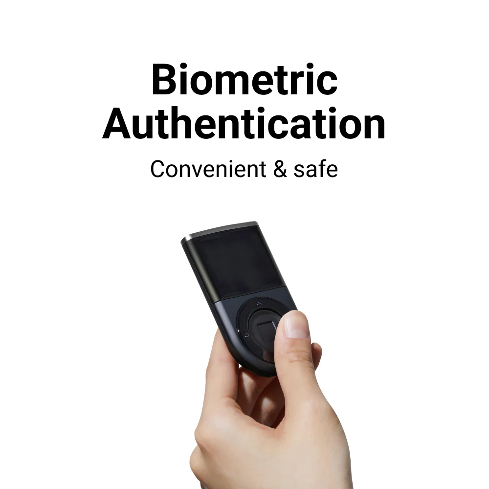 Security features of the D'Cent Biometric Wallet, including biometric protection.