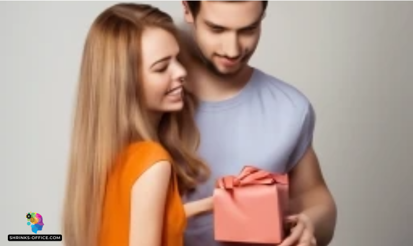 A husband giving his girlfriend a gift