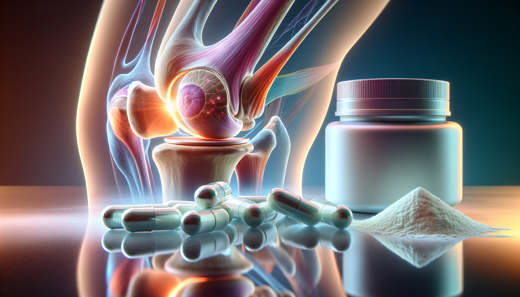 Illustration representing collagen supplements supporting knee health.