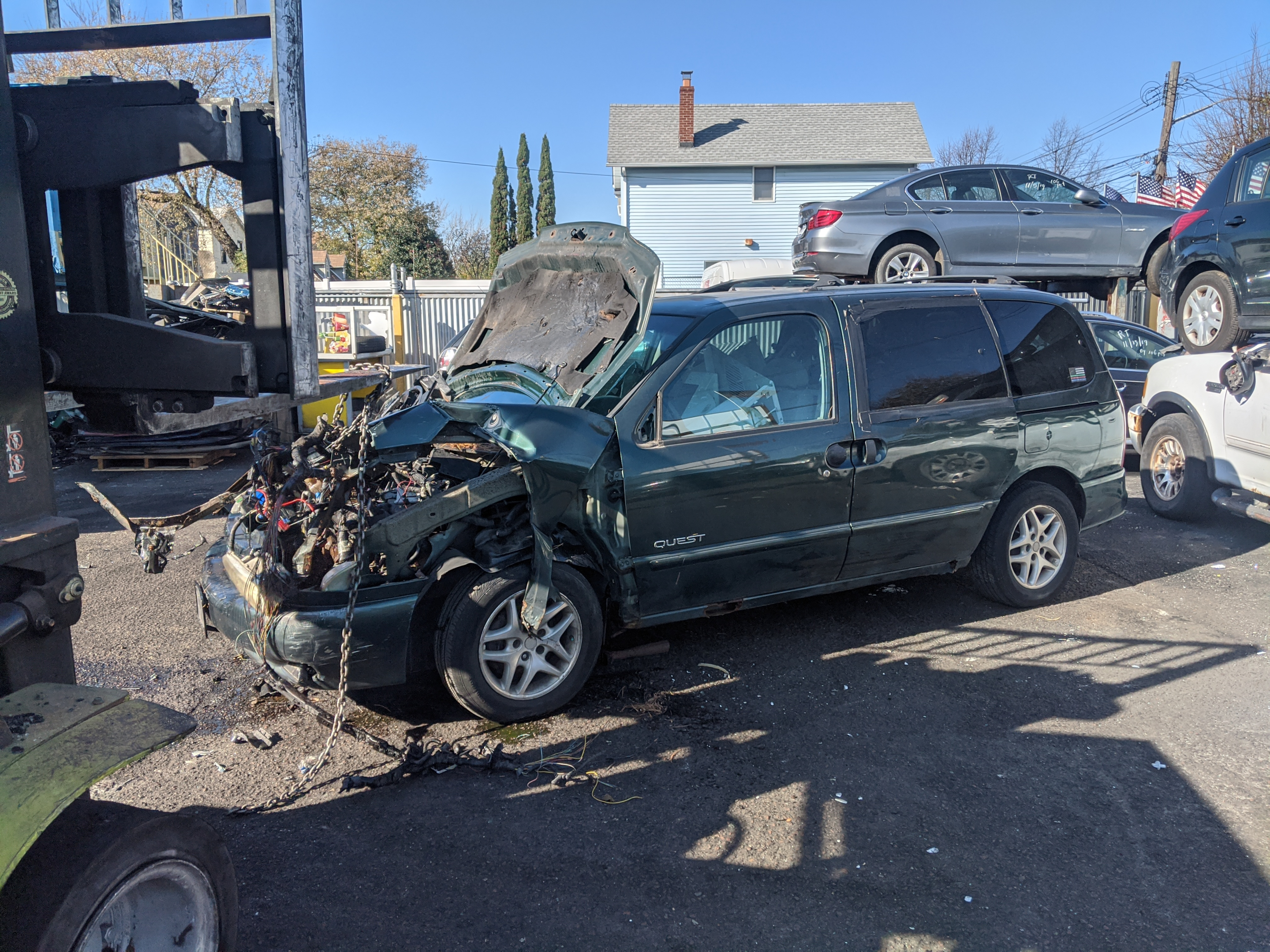 A car in a junkyard, ready to be recycled