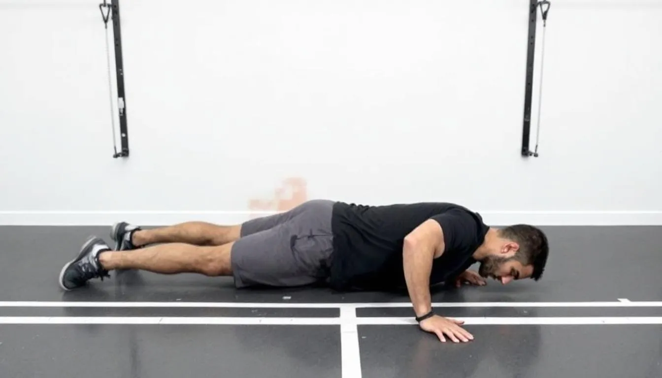The image shows a demonstration of a modified plank position, where an individual is balancing on their forearms and knees with one leg extended behind them, emphasizing core strength and stability. This position is beneficial for those with chronic back pain, as it promotes spinal alignment and engages deep postural muscles for improved back health.