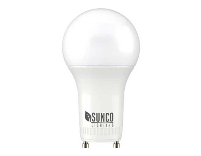 An image of a bright, warm white Sunco two-prong LED light bulb perfect for any room light fixtures. 