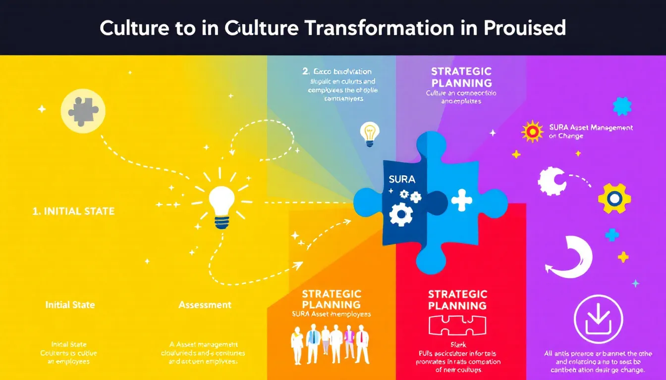 A case study illustration depicting the culture transformation process at SURA Asset Management.