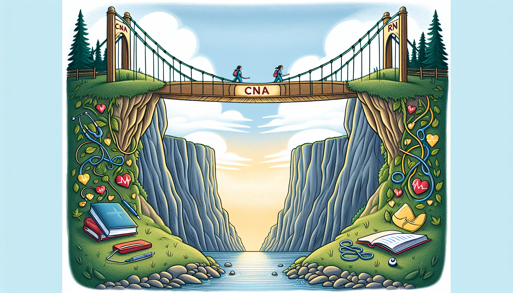 Illustration of a bridge symbolizing the CNA to RN bridge programs.