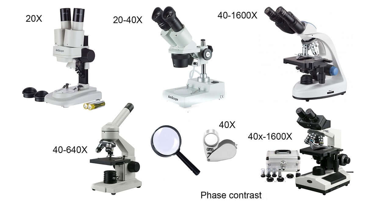 Various types of used microscopes