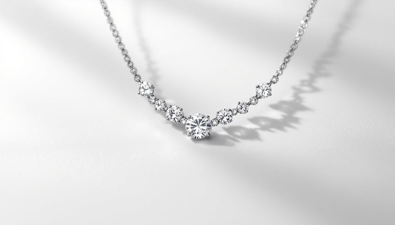 A beautiful lab diamond necklace displayed elegantly.