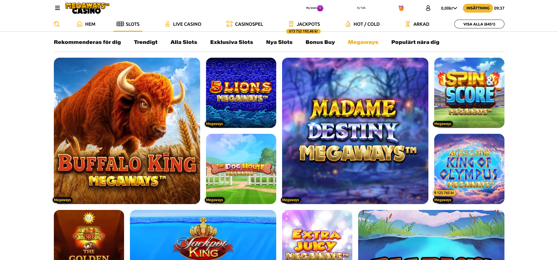 Megaways-spel hos Megaways Casino med Buffalo King Megaways, Madame Destiny Megaways och andra populära slots.