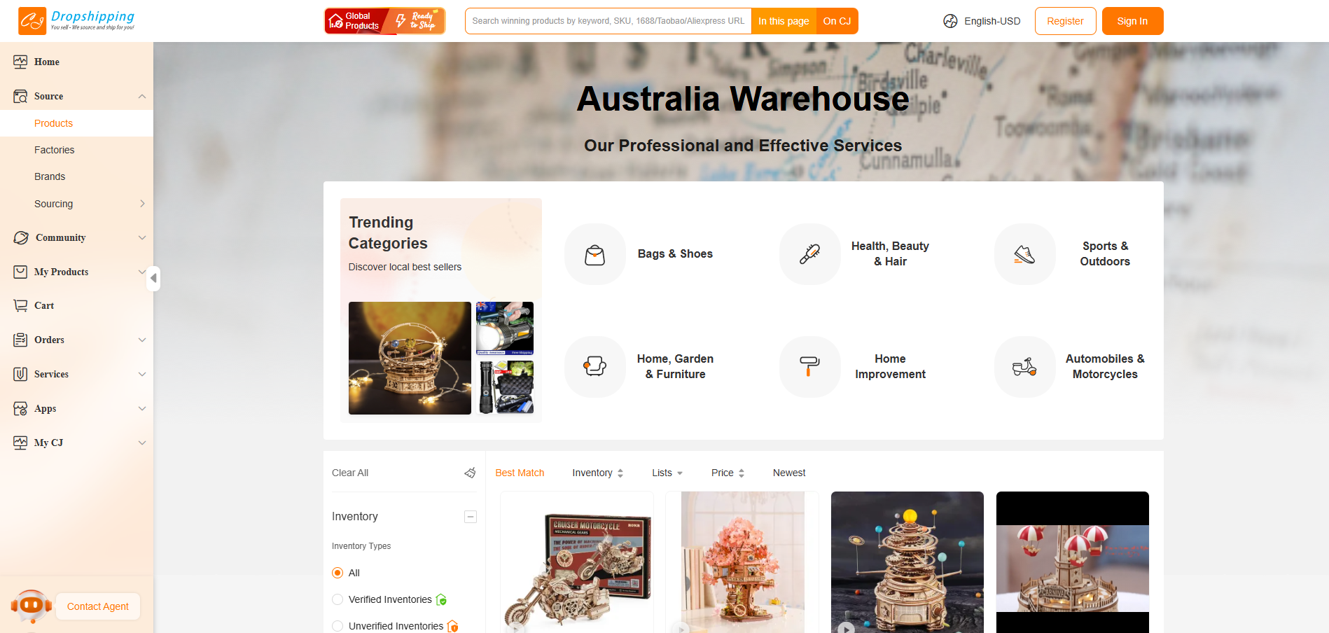 cjdropshipping landing page screenshot