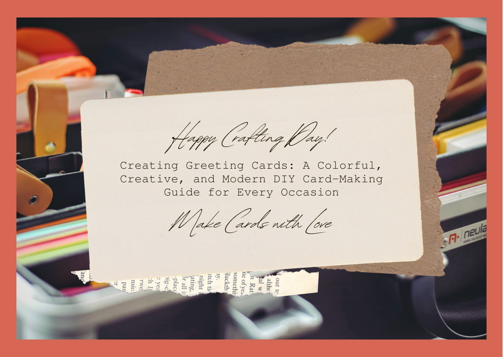 “Feminine blog header with cut-out paper hearts, scissors, and vibrant pastel tones for card-making projects”