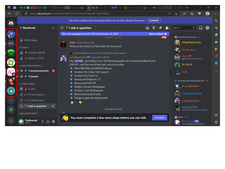 Dashboard of a Discord desktop interface.