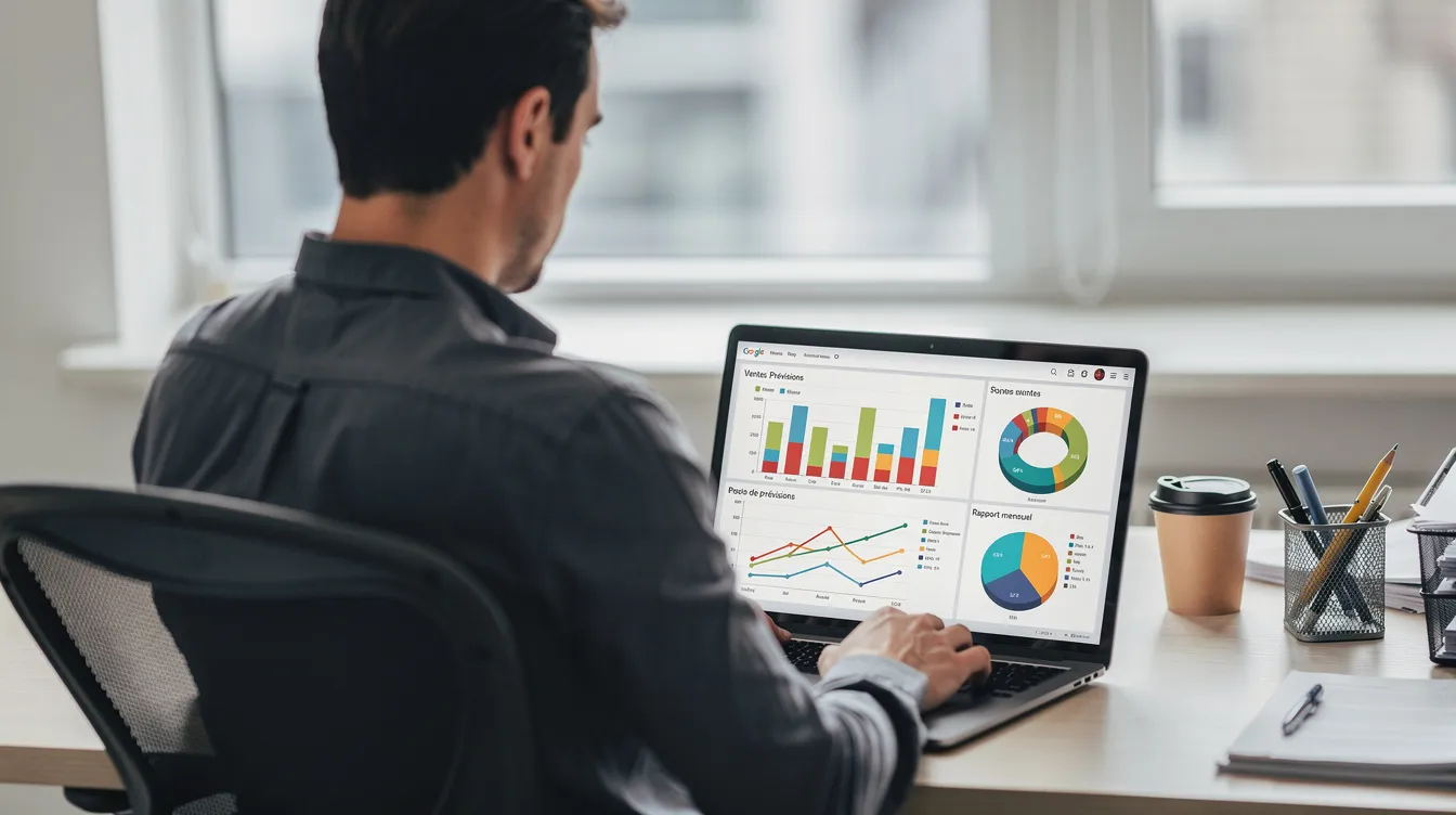 Une personne est assise devant un ordinateur, concentrée sur des graphiques de données commerciales affichés à l'écran, illustrant des analyses de performance et des opportunités de développement d'affaires. Cette image reflète l'importance de la stratégie commerciale dans la croissance d'une entreprise.