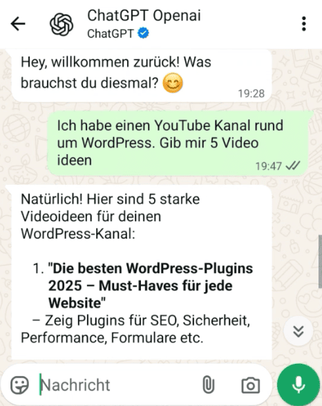 chatgpt in whatsapp einfuegen
