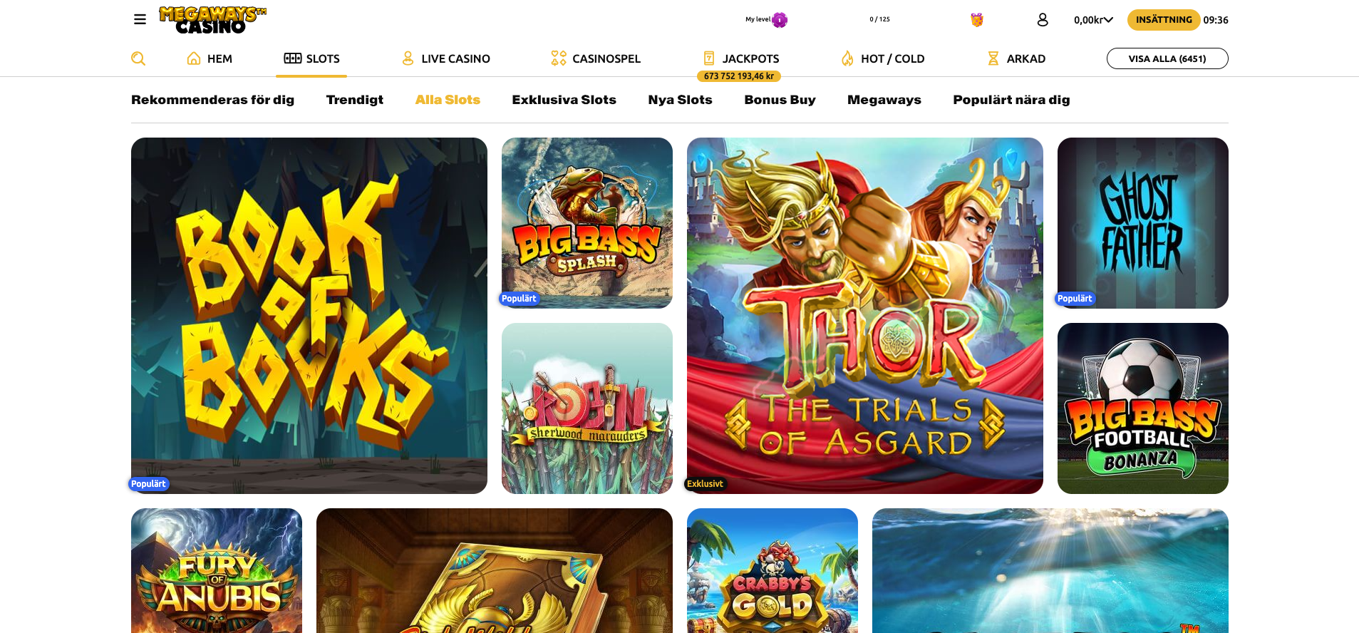 Översikt över alla spelautomater hos Megaways Casino med populära slots och nya spel.