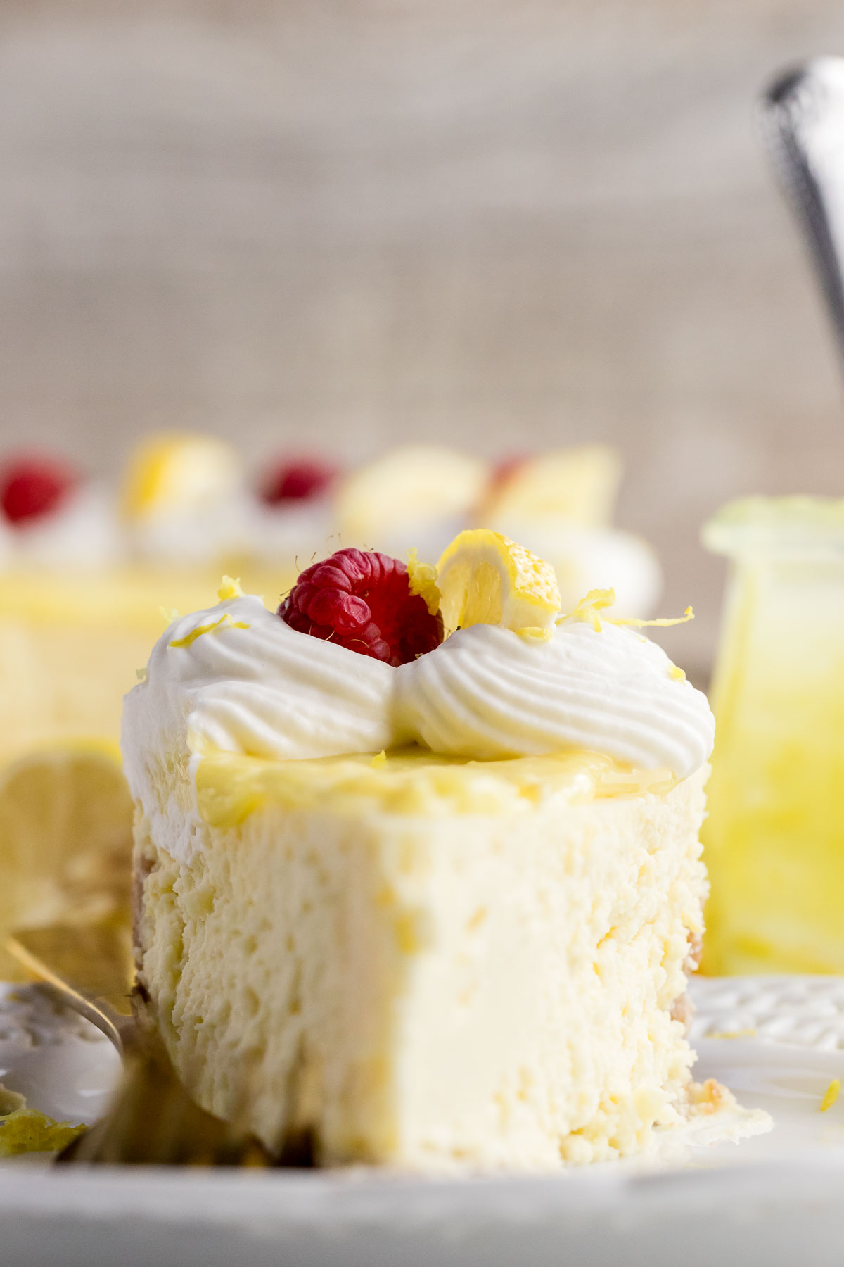 lemon cheesecake slice on a plate