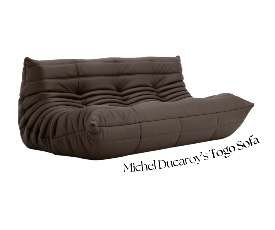 the Togo Sofa, an icon of French interior design, adds overall ambiance to any space; we love this colorway with furniture that has brass hardware