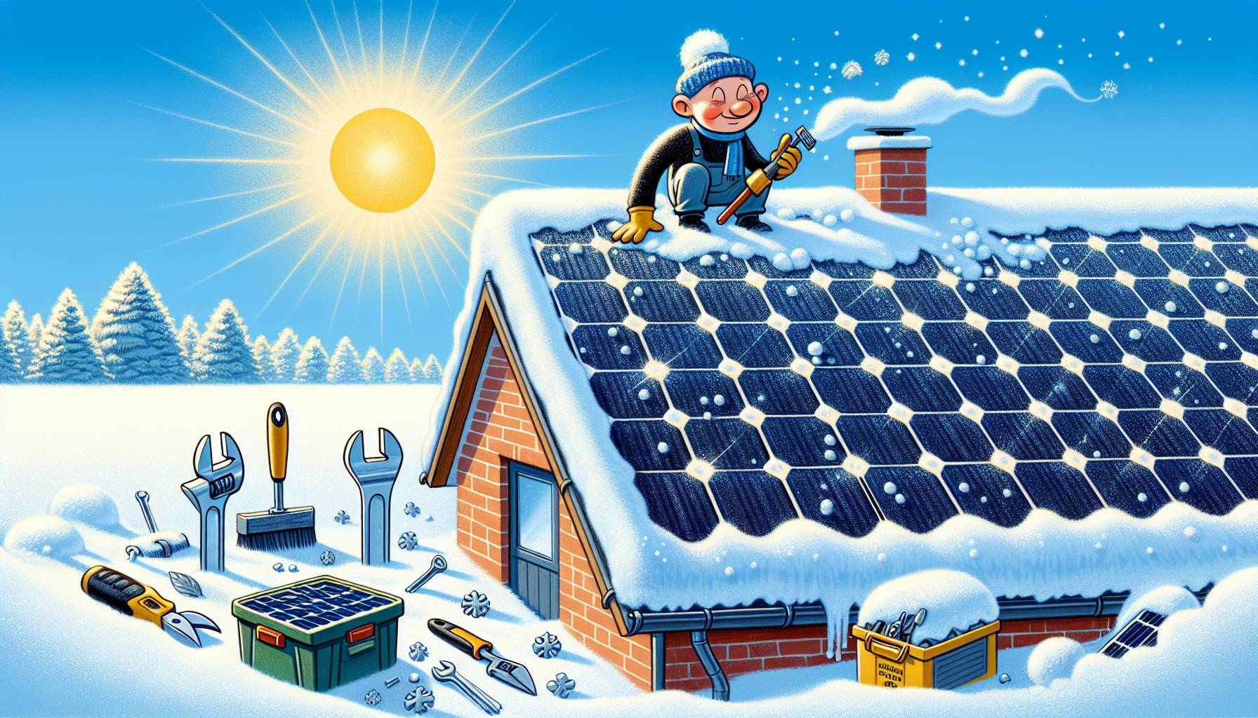 An illustration of preparing a solar system for winter conditions.