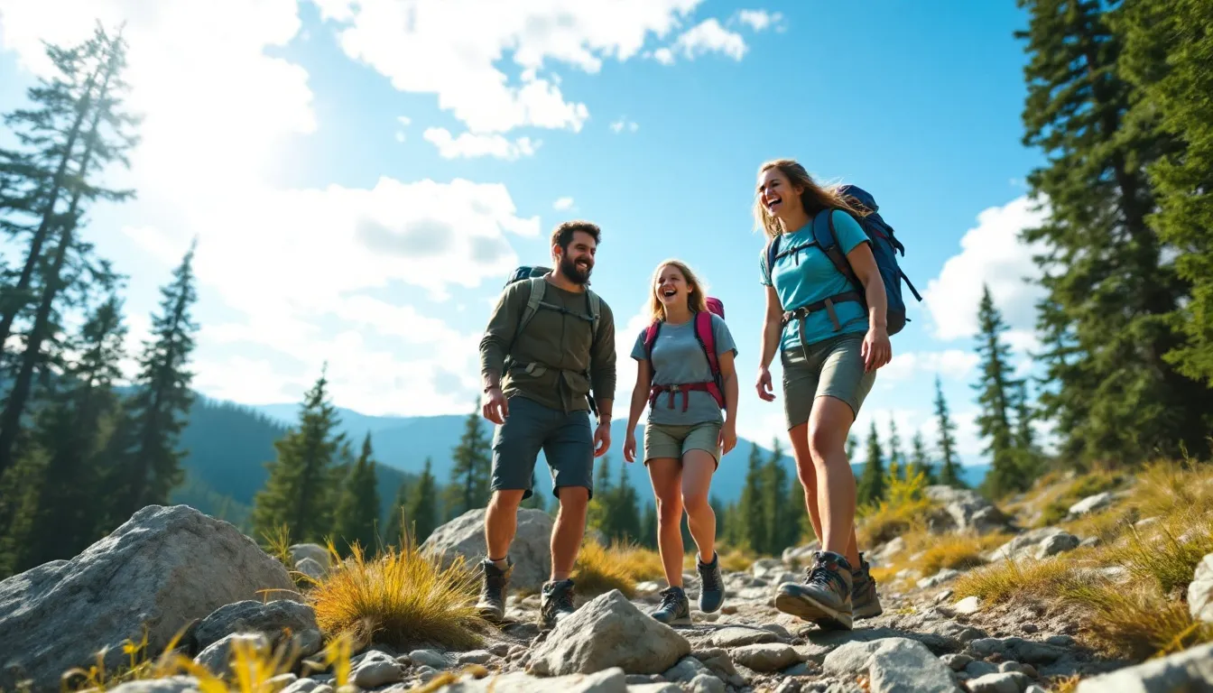 A family is enjoying various outdoor activities at a mountain adventure park, surrounded by the stunning scenery of Brian Head, Utah. They participate in summer activities such as mountain biking, zip lining, and exploring the hiking trails, all while taking in the expansive views of the nearby Cedar Breaks National Monument and Dixie National Forest.