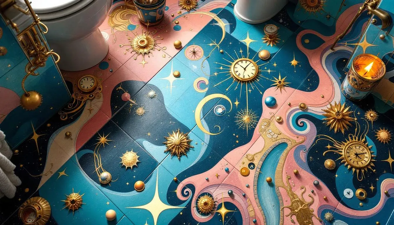 Creative tile patterns in a stylish bathroom floor design.