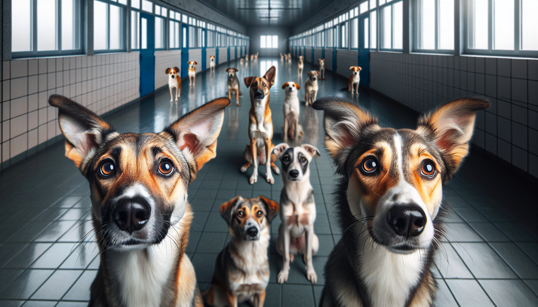 Dogs waiting in a rescue shelter