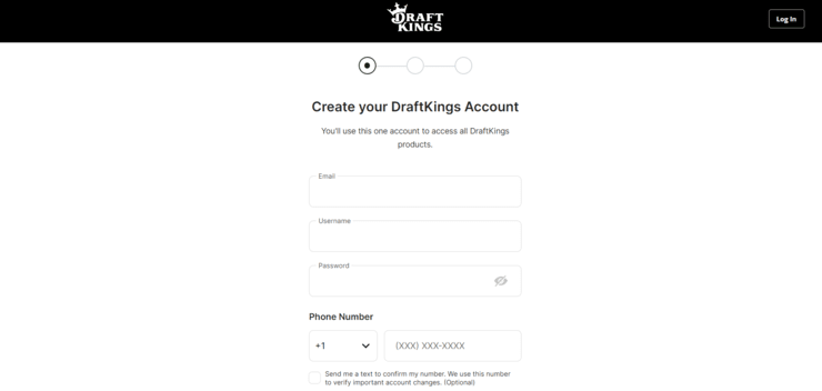Sign up screen at DraftKings