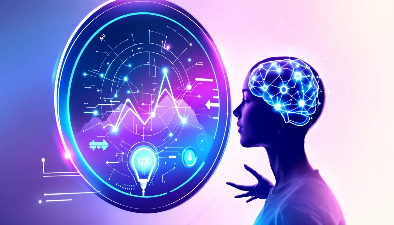 Ein Bild, das die Beziehung zwischen Künstlicher Intelligenz und User Experience darstellt, mit visuellen Elementen.