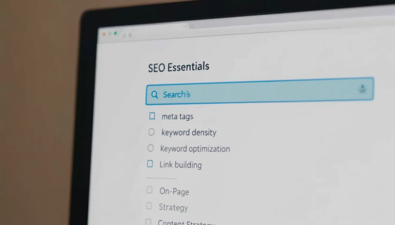 In the image, a digital marketing expert analyzes a plumbing company's website on a laptop, focusing on on-page SEO strategies to improve local search results. The screen displays graphs and data related to organic search rankings and Google Analytics, emphasizing the importance of optimizing for local customers and relevant keywords in the plumbing industry.