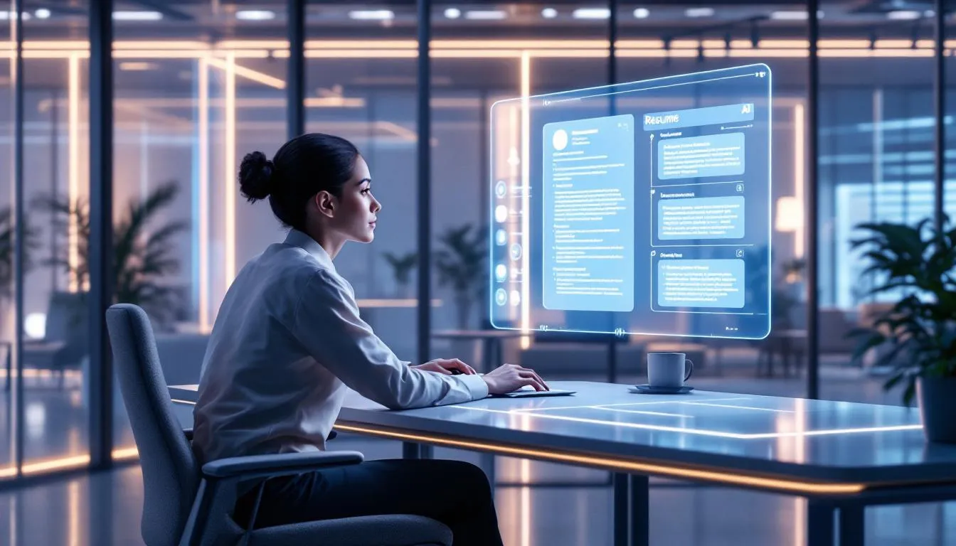 An illustration showing a user interacting with an AI resume checker tool.