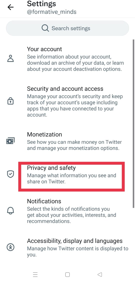 privacy and safety option