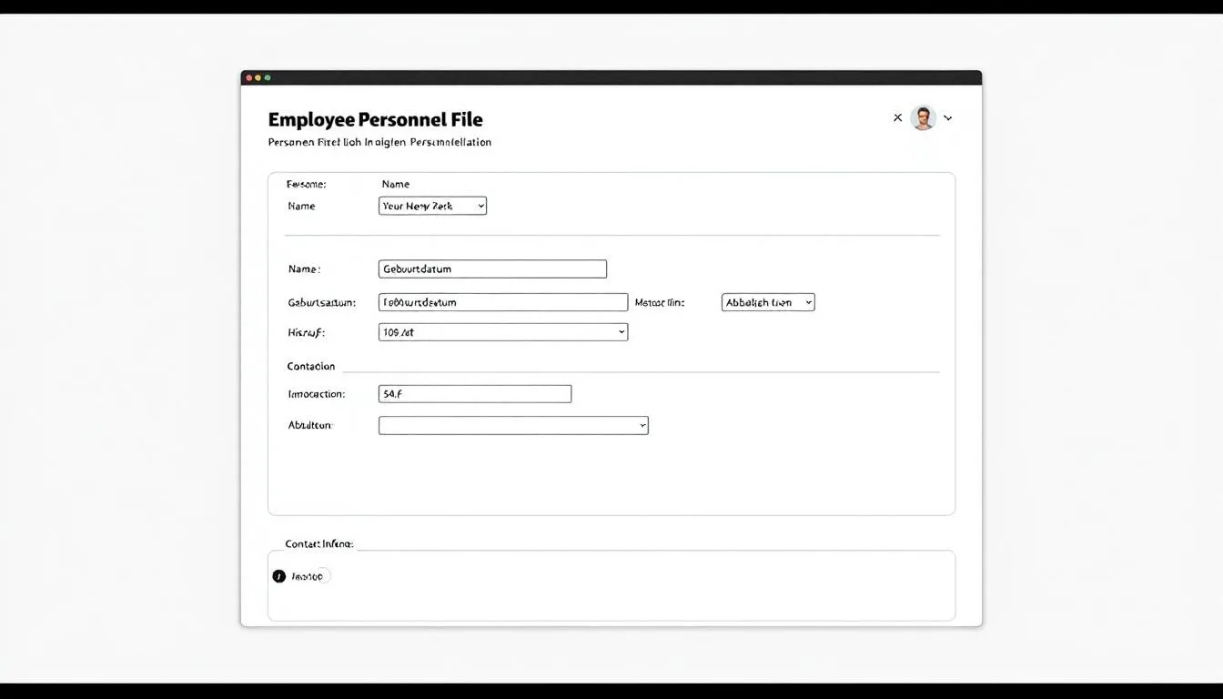 Eine digitale Personalakte zeigt eine Übersicht von Mitarbeiterinformationen, die in elektronischer Form gespeichert sind, einschließlich Personalakten, HR-Dokumenten und Personaldaten. Diese digitale Lösung verbessert die Effizienz der Personalverwaltung und ermöglicht den Zugriff auf wichtige Informationen durch Personalabteilungen.