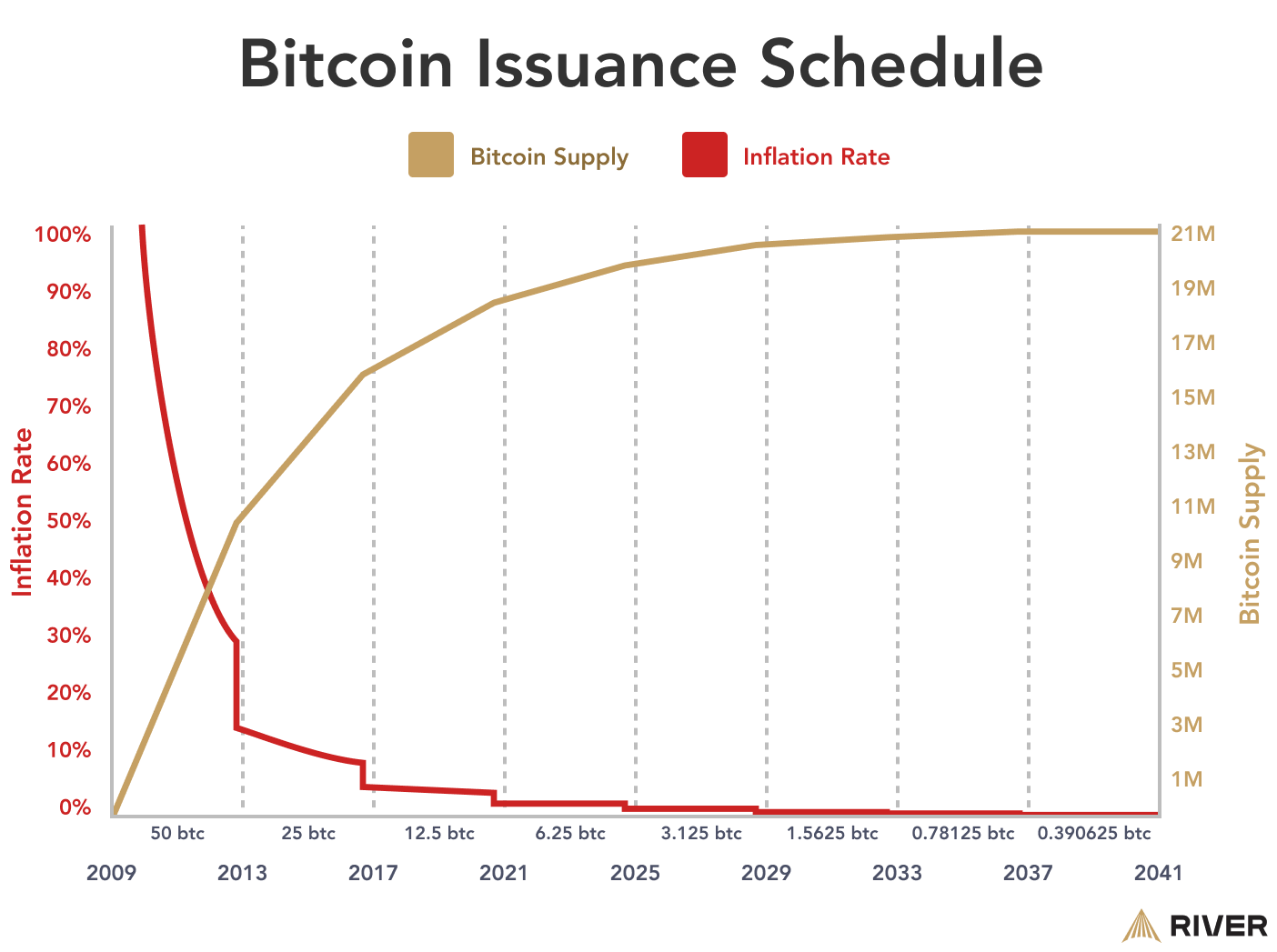 A graph showing the Bitcoin issuance schedule. 
