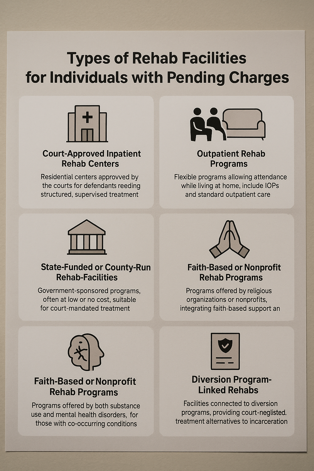 Different types of rehab facilities available for individuals with pending charges