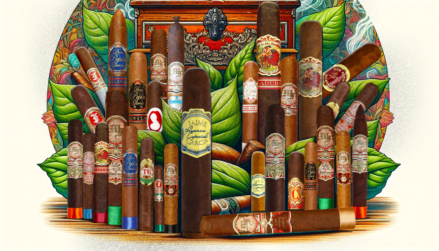 An illustration representing the legacy of My Father Cigars, featuring various cigar elements.