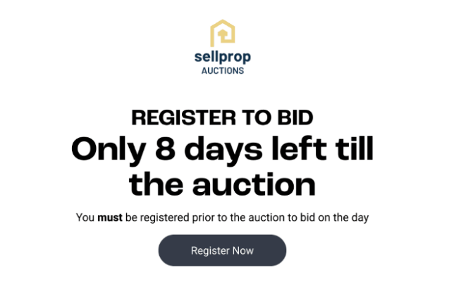 Text reading Register to bid: Only 8 days left till the auction.