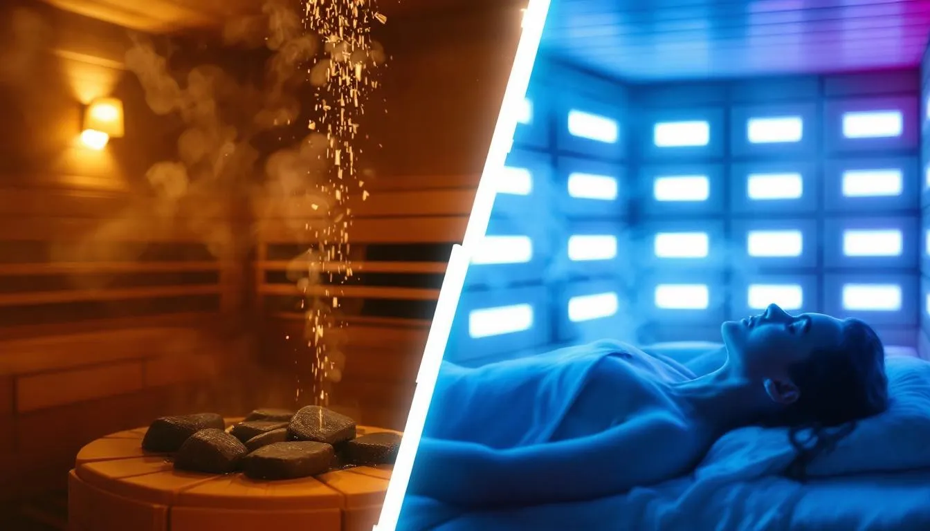 A comparison image of infrared and traditional saunas.