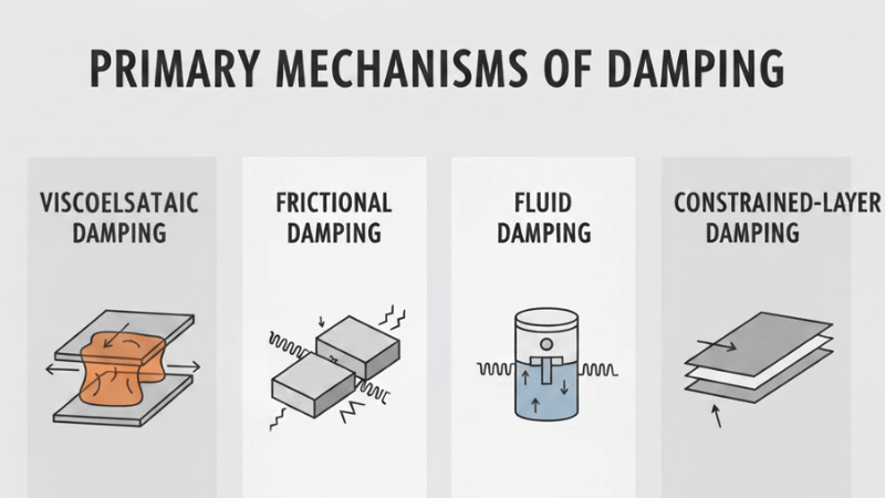 Primary Mechanisms of Damping includes Viscoelastic damping, Frictional damping, Fluid damping and Constrained-layer damping