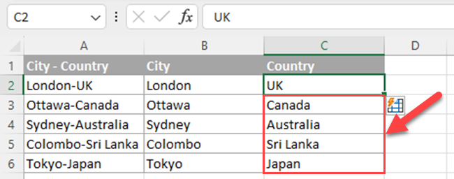 Use Flash Fill to split merge cells in Excel